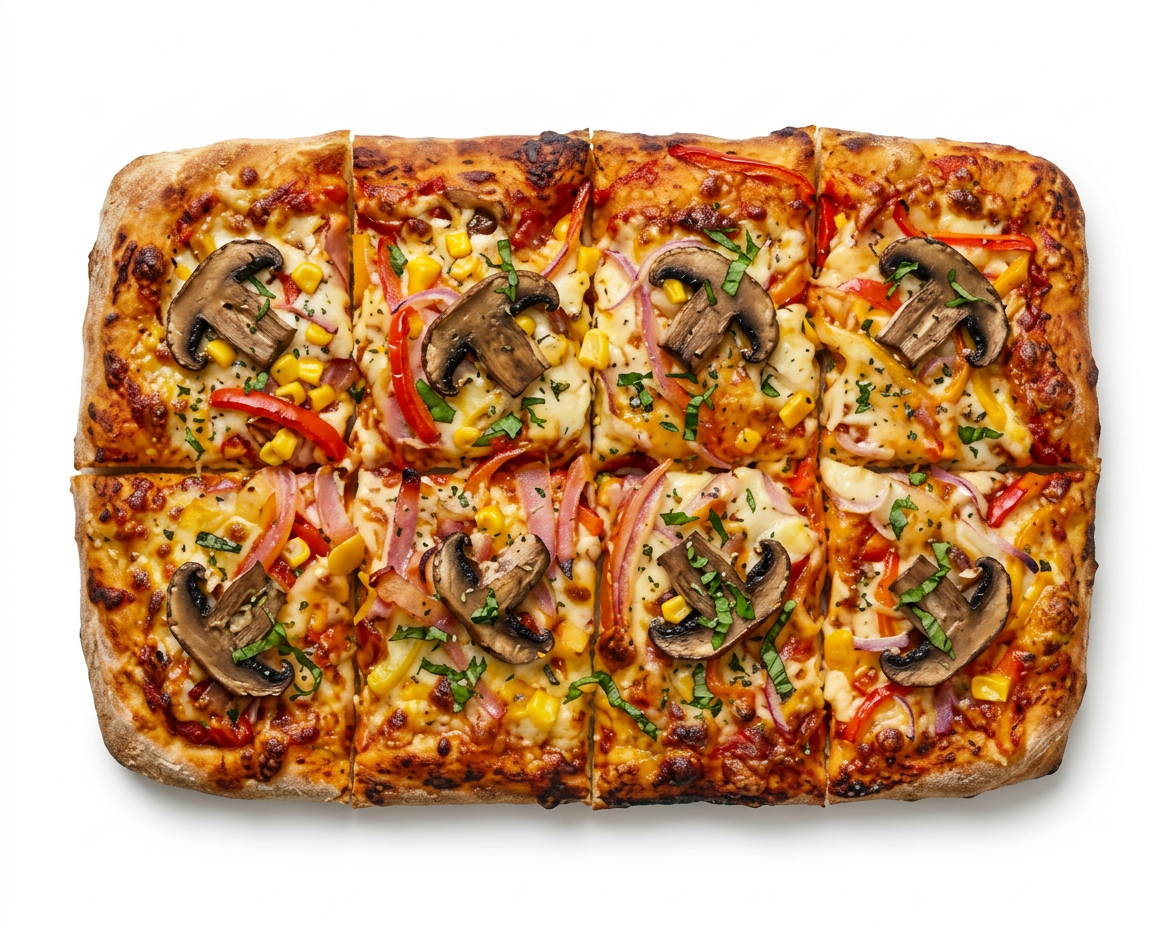 Pizza Vegetales rectangular en 8 porciones cuadradas