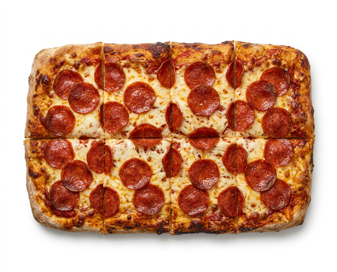 Pizza Pepperoni rectangular en 8 porciones cuadradas