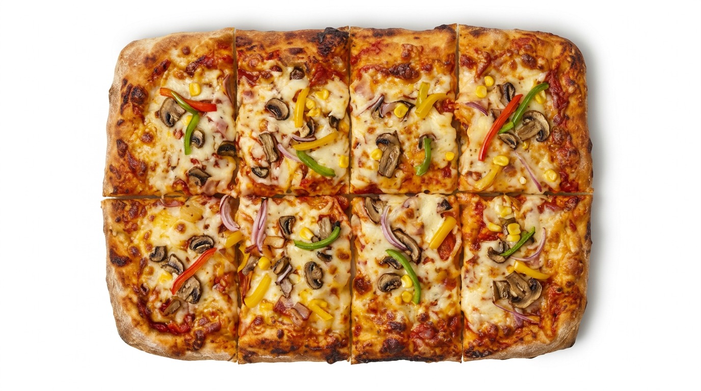 Pizza Vegetales rectangular en 8 porciones cuadradas